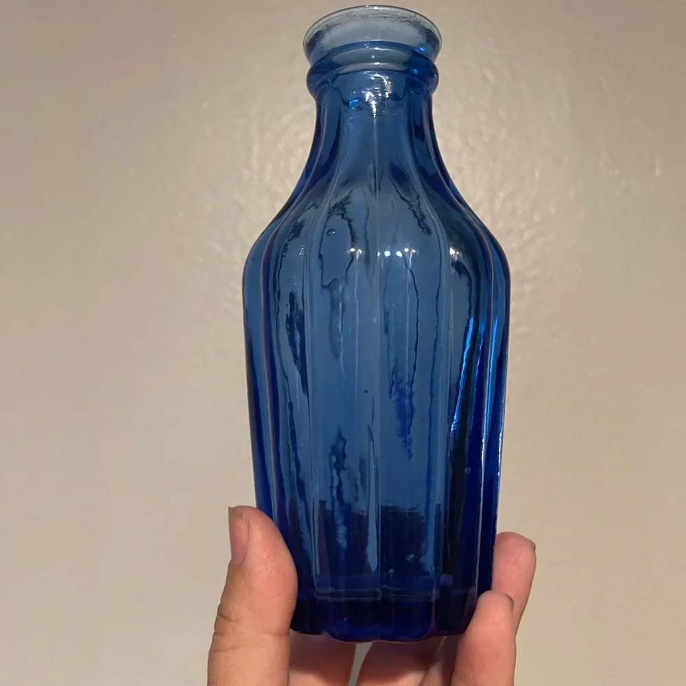 Vintage Small Blue Glass Bottle Vase